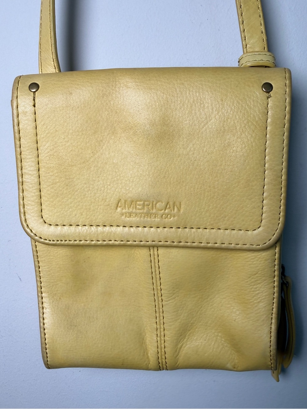 American Leather Co Yellow Leather Crossbody Organizer Bag